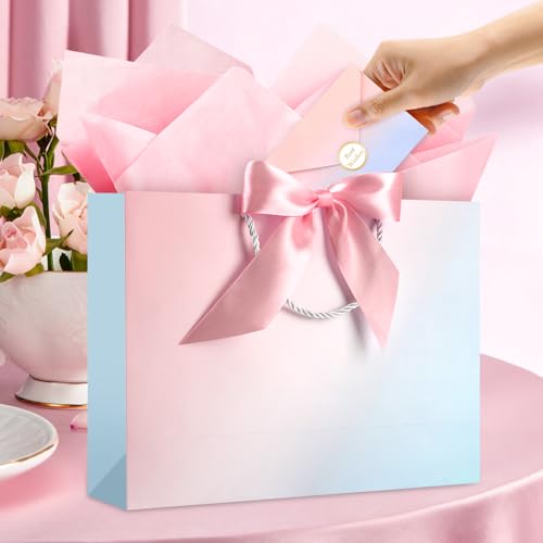 Image of JMANNI Mothers Day Gift Bags, Gift Bags with Ribbon, Portable Paper Gift Bag, for Any Occasion, Including Valentines Day Baby Shower Birthday Party Wedding Mothers Day(LP11-DLS08-L