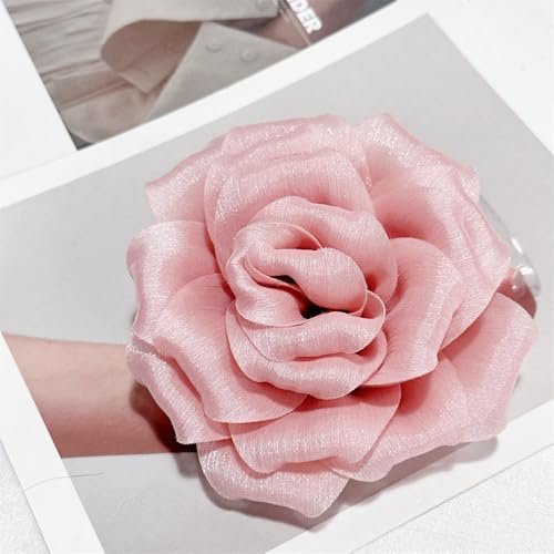 Image of Flash Camellia Flower Brooch Pin for Women Men Elegant Texture Fabric Dahlia Rose Floral Brooches Lapel Pins Dainty Wedding Holiday Party Costume Dress Accessories Jewelry