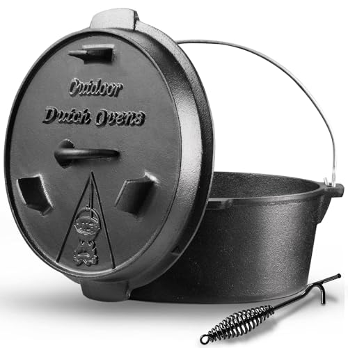 Camping Dutch Oven, 9 Qt Pre-Seasoned Cast Iron Camp Dutch Oven Pot with Lid - Lid Lifter, Cast Iron...