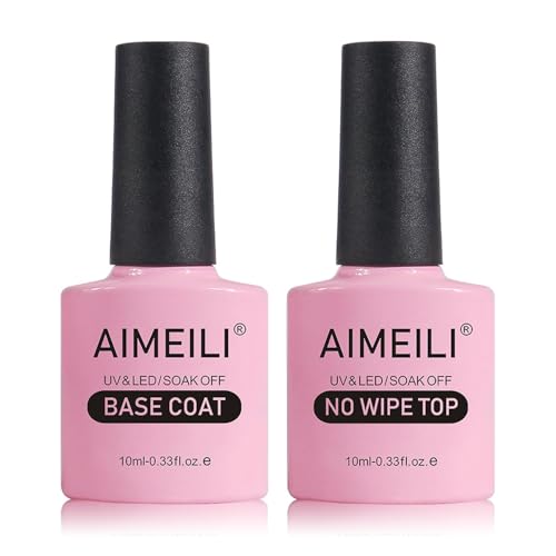 AIMEILI Gel Nail Polish No Wipe Top and Base Coat Set Shine Finish Long Lasting Soak Off Gel Nail...