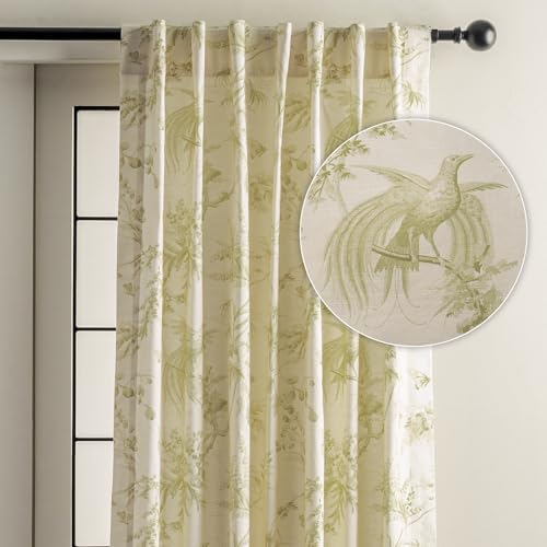 Image of Maison d' Hermine Curtains for Living Room 100% Cotton 50 inchx84 inch (Pack of 1) | 84 inches long Light Filtering Toile Curtains for Windows with Rod and Loop Pockets - Paradise - Sage