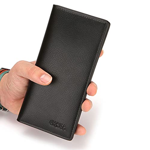 Men Wallet Vintage PU Leather Long Purse Bifold Business Coin Pocket, app.18.5*1.5*8.5cm, Black2