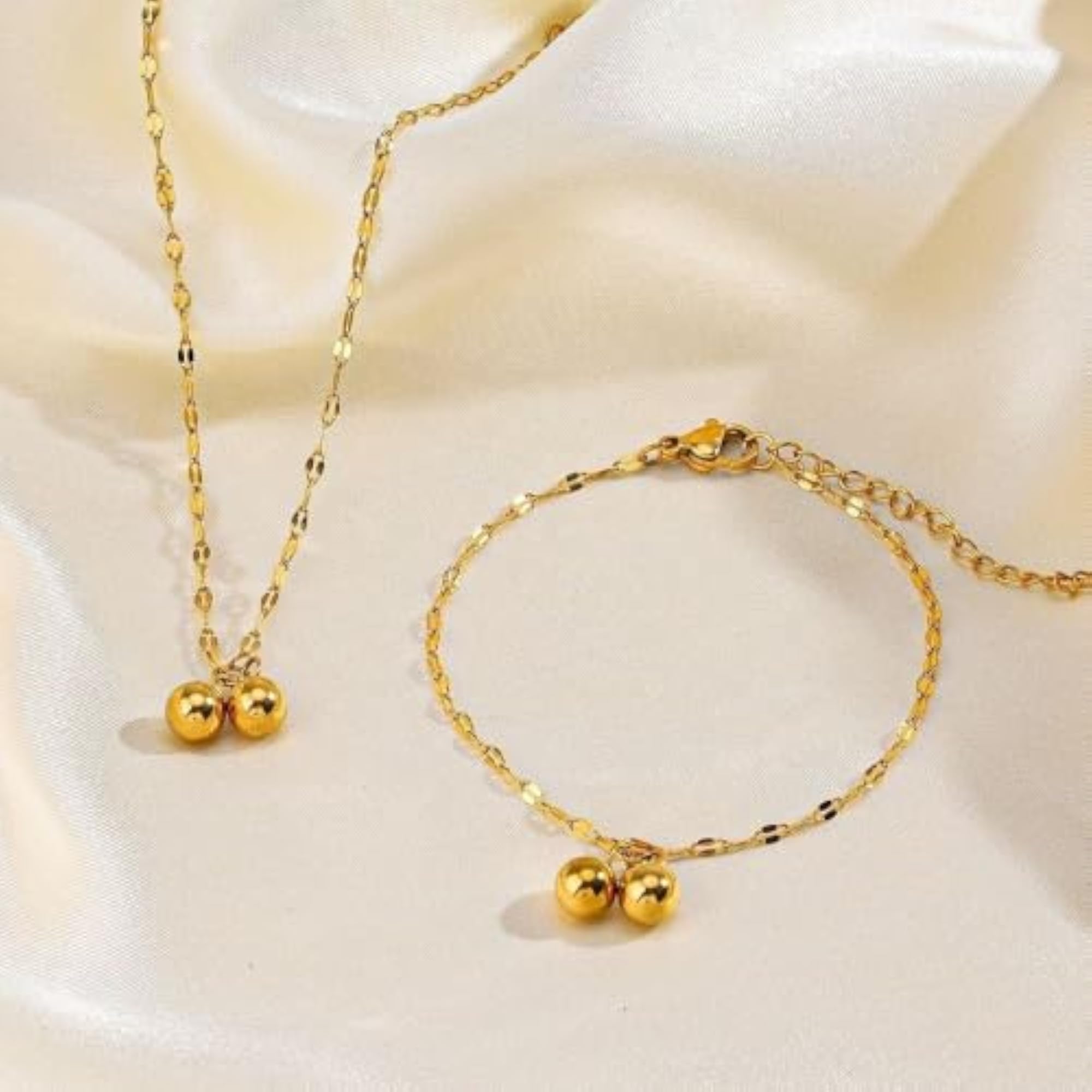 Women's 18K Gold-Plated Double Beads Charm Anklet