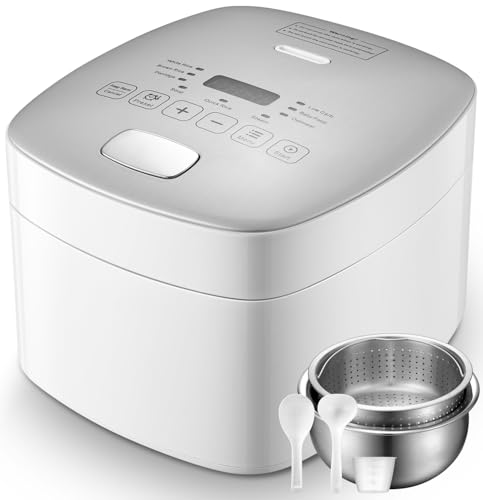 Image of Novaspark Low Carb Rice Cooker Stainless Steel Inner Pot, Mini Stainless Steel Rice Cooker Small 5 Cup, LED Display Low Sugar Rice Maker, 24H Timer and Auto Keep Warm, White Rice /Porridge /Oatmeal