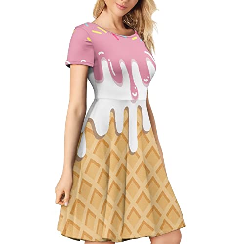 Image of POLERO Sunflower Dress for Women Floral Summer Dresses Short Sleeve Casual Sundresses Midi Dresses