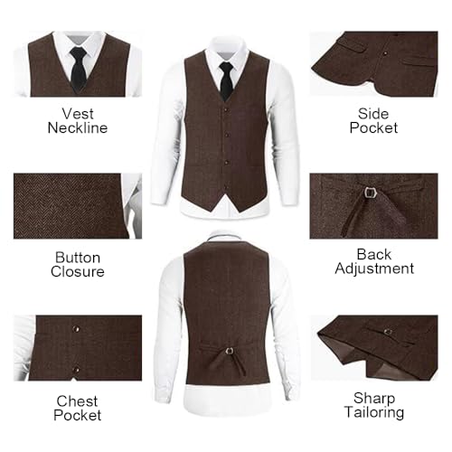 Mens Suit 3 Pieces Slim Fit Tweed Herringbone Retro Wool Suits Groom Tuxedos Prom Wedding Suits Jacket Blazer Vest Pants Sets3
