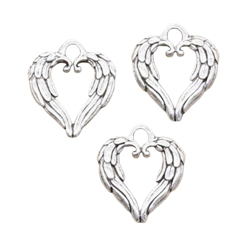 Antique Silver Finish Alloy Angel Wing Heart Pendants For Jewelry