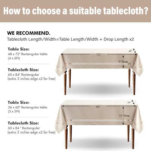 MIULEE Beige Rectangle Polyester Tablecloth with Decorative Cutouts Spring Waterproof Stain Resistant & Shrink-Proof Table Cloth 60x84 inch Farmhouse Style for Dining Wedding and Outdoor by MIULEE - Used condition - Image 5