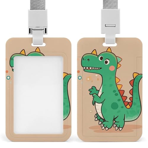 ABSプラスチック縦型ランヤード かわいい漫画恐竜プリントバッジホルダー 教師、学生、オフィスに最適 2 x 3.4インチのカード用。
