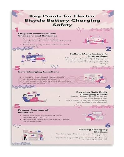 Maximize Your E Bike Battery Life Charging Guide Canvas Painting Wall Art for Makerspace and Cycling Themed Room Decor(Framed,16