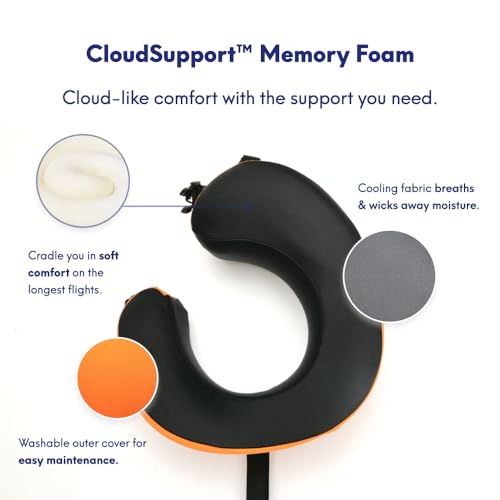 Image of C CUSHION LAB Travel Pillow, Award-Winning Patented Ergonomic Design for Chin & Neck Support Memory Foam Neck Pillow, Compact Airplane Pillow for Traveling, Flight, Car (Dynamic Orange, Large)