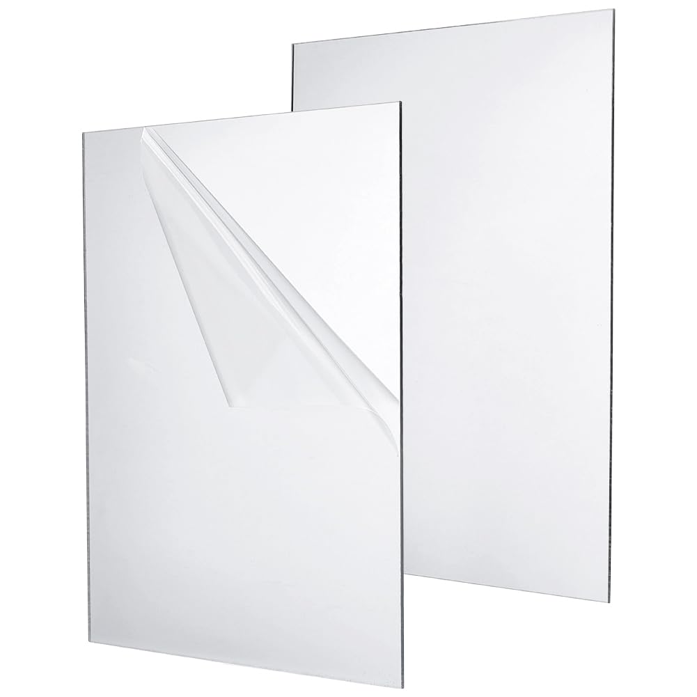 BENECREAT 2Pcs 30x21cm/12x8 Inch Acrylic Mirror Sheets, 1/10 Inch(2.5mm) Square Flexible Mirror Sheets with Film Attached for Engraving Wall Decor DIY Crafts, Silver