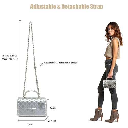 Image of M-ioi-M Small Quilted Crossbody Bag for Women, Genuine Leather Mini Shoulder Flap Purse with Gold Chain Strap & Top Handle