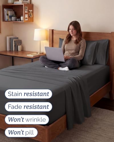 Image of Extra Deep Twin XL Sheet Set - 4 Piece Breathable and Cooling Sheets - Grey | Hotel Luxury Bed Sheets Set, Easy & Secure Fit, Ultra-Soft, Wrinkle & Fade Free, Comfy Sheets Set with Extra Deep Pockets