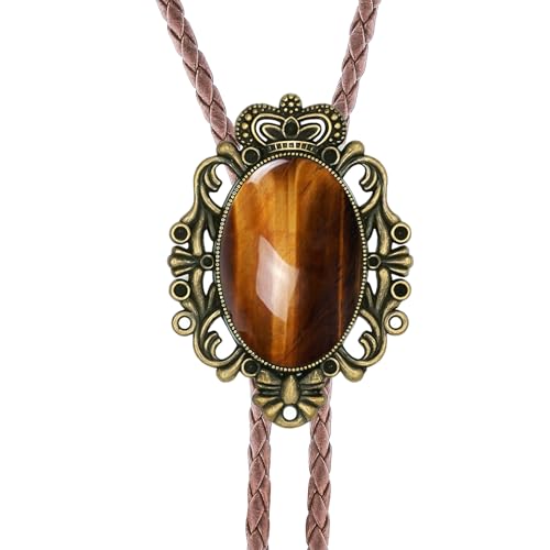 Image of Jeilwiy Bolo Tie for Men Real Stone Westwern Cowboy Ties Silver Bolos Women Leather Necktie Gift for Birthday Christmas