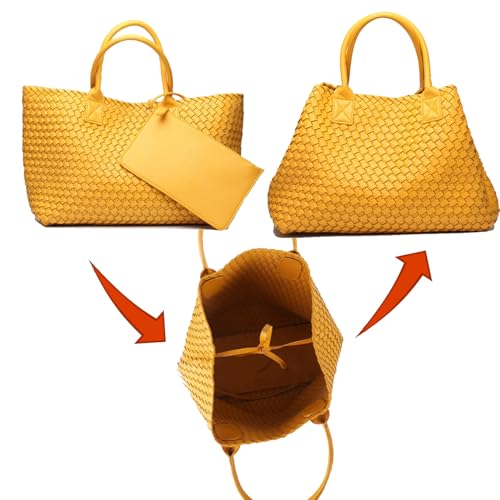 Image of SporGenius Woven Tote Bag Large Vegan Leather Totes Bag, Fashion Handwoven Purses for Women