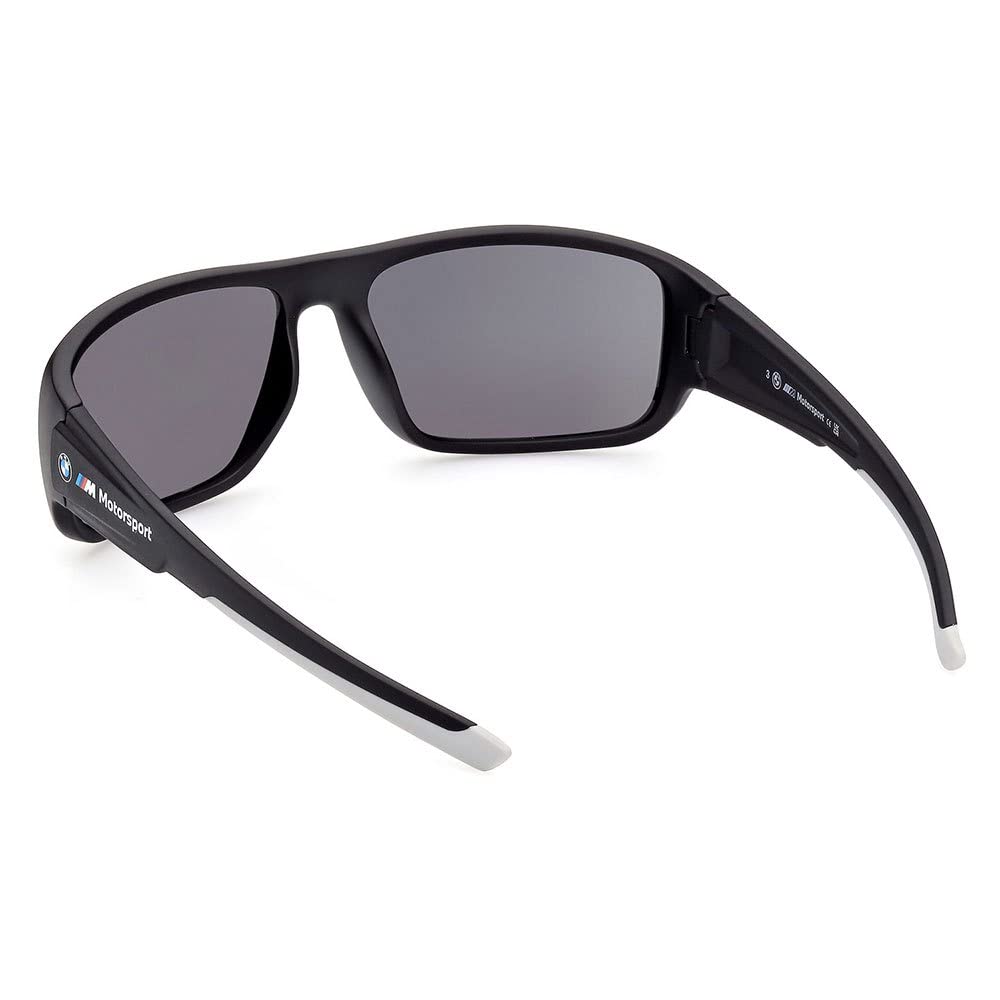 BMW M Motorsport BS0023 Occhiali da Sole Uomo, Occhiali da Sole Unisex Leggeri, Forma Lente Navigator, Lenti Specchiate Fumo, Nero Opaco