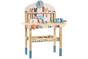 ROBUD Large Wooden Play Tool Workbench Set for Kids Toddlers, Construction Workshop...