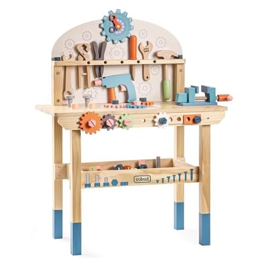 ROBUD Large Wooden Play Tool Workbench Set for Kids Toddlers, Construction Workshop Tool Bench Toys Gift, Multicolor