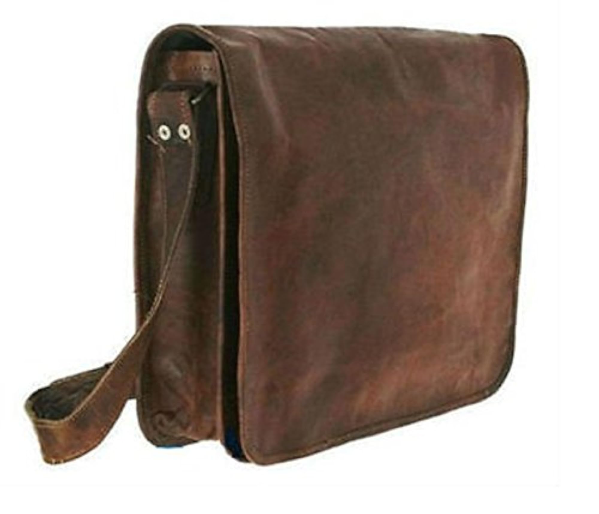 Real Leather Small Brown Full Flap Unisex Tablet Shoulder Messenger Bag