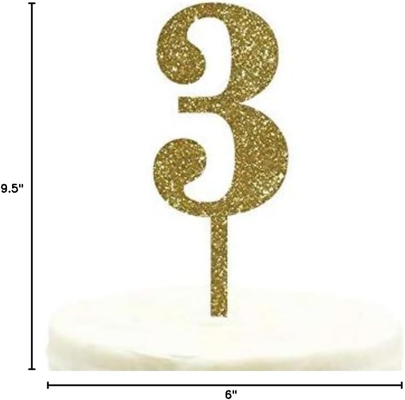 Andaz Press 3rd Birthday and Anniversary Acrylic Cake Toppers, Gold Glitter, Number 3, 1-Pack