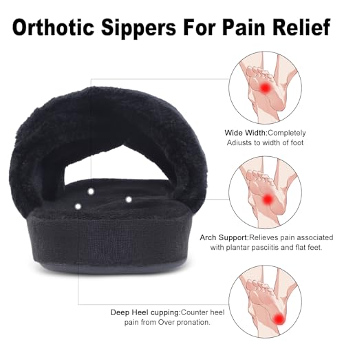 Git-up Women's Adjustable Diabetic Slippers Memory Foam House Shoes Cozy Arch Support Orthotic Heel Cup Arthritis Edema Slippers Non Slip Rubber Sole, Open Toe Fuzzy Slide Sandals for Ladies4