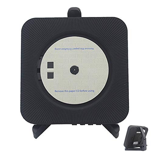 Lettore CD portatile con Bluetooth, montabile a parete, altoparlanti HiFi incorporati con telecomando, radio FM, USB, lettore MP3, jack per cuffie da 3,5 mm, ingresso/uscita AUX (nero)
