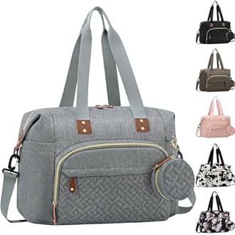 Diaper Bag Tote with Pacifier Case, Baby Bag for Women with Shoulder Straps, Travel Diaper Tote for for Mom and Dad Medium Size, Grey