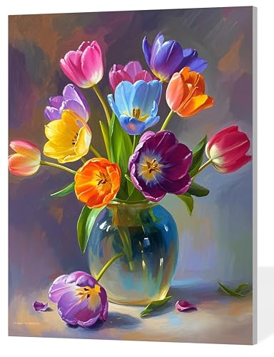 ACANDYL Flowers Paint by Numbers Kit for Adults Beginner Tulip Paint by Numbers for Adults Canvas Painting by Number DIY Acrylic Oil Painting on Canvas Arts Craft Decor 16x26 Inch