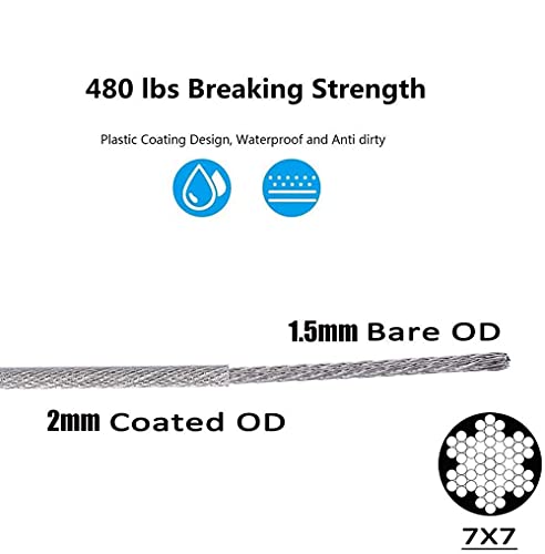 1/16 Wire Rope Kit,95Pcs Vinyl Coated Aircraft Cable, Outdoor Light Guide Wire, 304 Vinyl Coated Stainless Steel Cable,Wire Cable For Outdoor,Garden,Kitchen,Craft (50M/165Ft) #TOP1