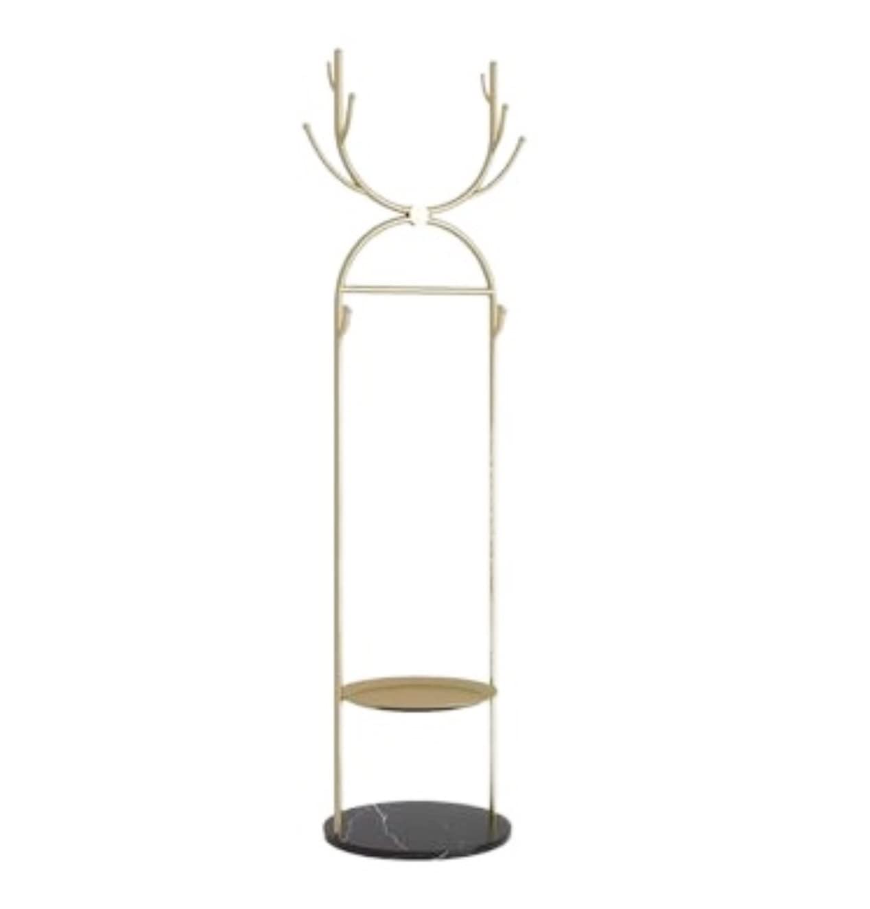 IWENZHKPA Coat Rack Durable Coat Stand Heavy Duty Metal Rack With Storage Shelves For Hanging Clothes Freestanding(Gold)