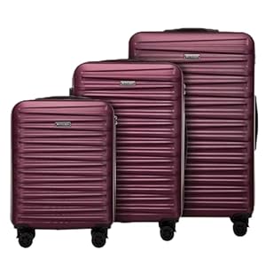 WITTCHEN Skyspeed Line Reisekoffer 3er Koffer-Set Rollkoffer Trolley Handgepäck Reisekofferset Hartschalenkoffer ABS Kombinationsschloss Teleskopgriff 4 Räder Maroon Lufthansa/Eurowings/Ryanair...