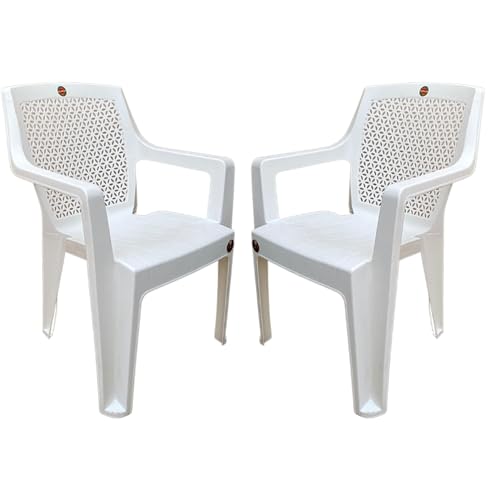 Image of SkyGlamour Cello Sonet Plastic Arm Chair Garden, Home, Living Room, Indoor and Outdoor(Colour: White; Set of 2)