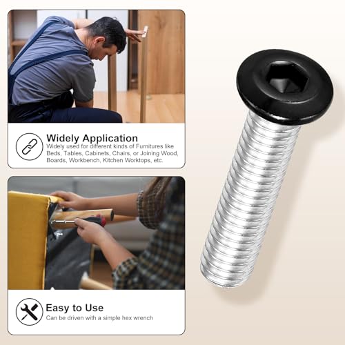 Image of METALLIXITY Flat Head Hex Socket Cap Screws Bolts(M8-1.25x35) 20Pcs, 304 Stainless Steel Hex Socket Furniture Bolts Screws - for Furniture Woodworking Project, Black