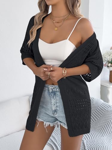 Image of Spicy Sandia Women's Loose Fit Short Sleeve Crochet Cardigan Sweaters for Summer