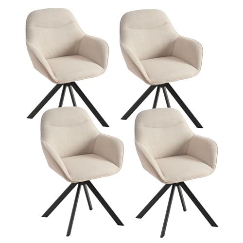 Goeurvant Esszimmerstühle drehbar 4er Set Beige mit Armlehne drehstuhl Esszimmer Polsterstuhl Küchenstühle Armlehnenstuhl aus Polyester mit Rückenlehne für Esszimmer Küche