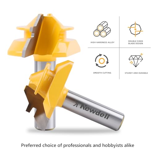 Image of Newdeli 45 Degree Lock Miter Router Bit 1 /2 Inch Shank 3 /4 inch Stock Joint Router Bit for 90-Degree Tenon Joint Woodworking