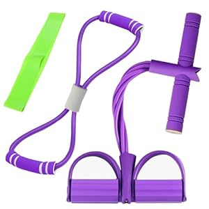 ZYEKIU 3 Stück Set Bauchtrainer Expander Fitness mit 8-Förmiges Widerstandsbändern und Fitnessbändern 6 Tubes Bauchtrainer Zuhause Sportgeräte Bauch Trainingsgerät for Sit-ups Trainingsgeräte (Lila)