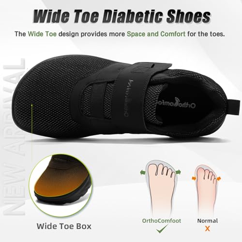 OrthoComfoot Men's Orthopedic Diabetic Wide Walking Shoes: Comfortable Cushion Arch Support Plantar Fasciitis Sneakers, Orthotic High Arch Swollen Feet Adjustable Work Shoes for Ankle and Heel Pain2
