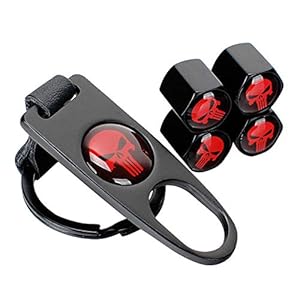 Benust Totenkopf Ventilkappen mit Schlüsselanhänger, 4 Stück