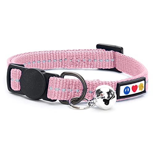 Pawtitas Cat Collar Reflective Pink Recycled Breakaway Safety Collar with Removable Bell for Kittens & Adult Cats