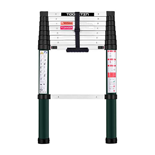 Toolitin Telescoping Ladder,8.5 FT One Button Retraction Aluminum Telescopic Extension Ladder,Slow Down Design