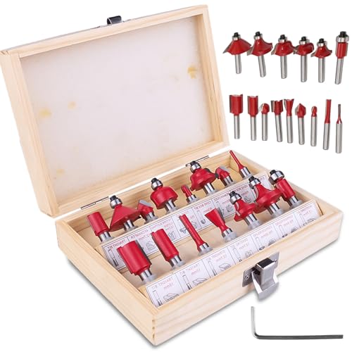 Juego de 15 fresas para fresadoras superiores, vástago de 8 mm, juego de fresas para carpintería, herramientas de carpintería con maletín de almacenamiento, fresa de madera en calidad industrial para