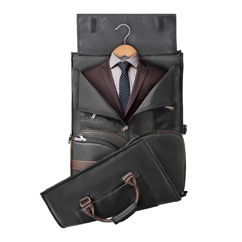 Image of Bayne Convertible Large Size Garment Duffel Bag for Travel, Carry on Garment Duffel Bag for Men and Women - 2 in 1 Hanging Suitcase Suit Travel Bag (Faux Leather, Black)