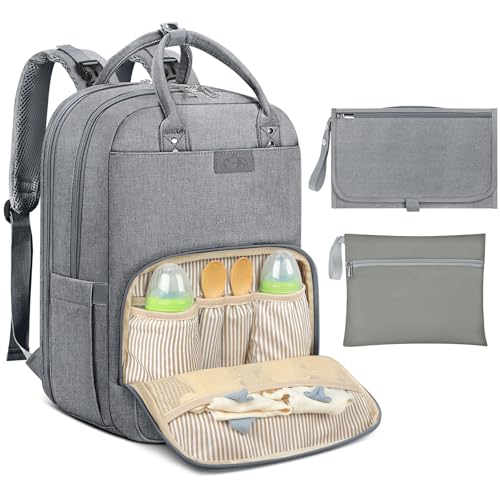 RAINSMORE Mochila Carro Bebe Pañaleras para Bebes Multifuncional Mochila Maternidad con Cambiador Bebe Plegable y Correas de Cochecito Gris