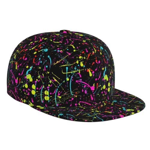 ZLRJYNG Neon Paint Splatter Baseball Cap for Men Women Flat Brim Snapback Hat Adjustable Casual Hat for Daily Wear & Street Style