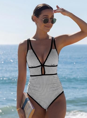 Image of popvil Women One Piece Swimsuit 2026 Tummy Control Sexy Cutout Neon Color Block Bathing Suit Slimming Adjustable Swimwear