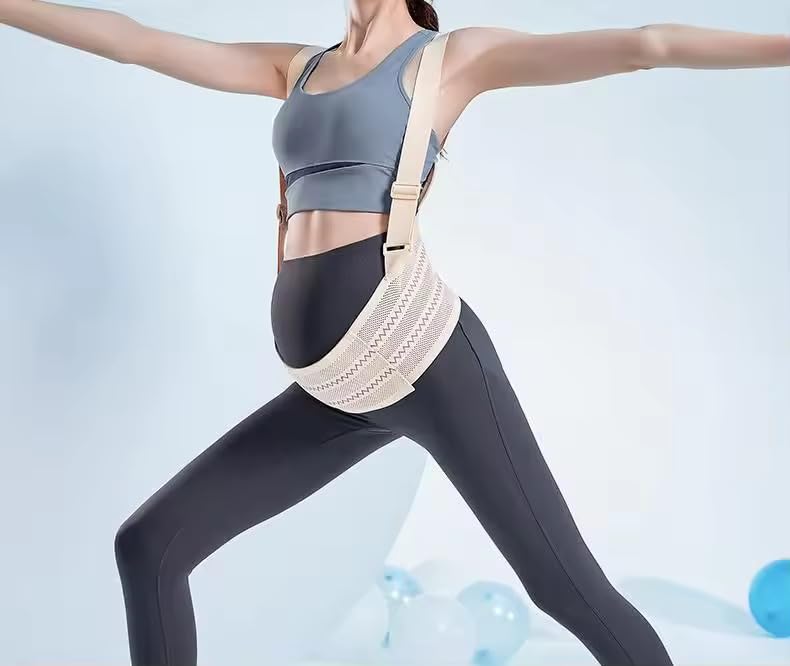 Belly Bands for Pregnant Women, Maternity Pregnancy Support Belt, Adjustable Pregnancy Belly Band, Breathable Elastic Waist Support Band with Back Brace Straps, Beige (XXL)