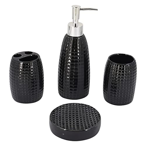Image of Kookee Ceramic Bathroom Accessories Set of 4, Modern Bath Set with Liquid handwash Soap Dispenser and Toothbrush Holder, Luxury Gift Accessory for Home (8304)