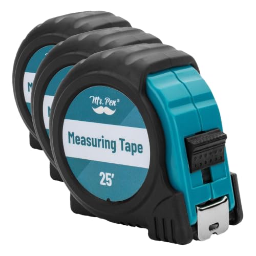 Image of Mr. Pen- Retractable Tape Measure 25 ft, Teal & Black, Easy Read (Pack of 3)